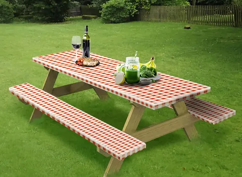 Vista 15 de Rally Home Goods Mantel redondo de vinilo ajustable para interiores y exteriores, respaldo de franela, borde elástico, funda de plástico impermeable