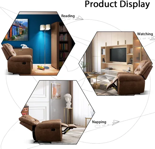 Vista 7 de INZOY Silla reclinable de cuero, sofá reclinable manual resistente, sofá individual de salón para sala de estar, asiento de cine en casa