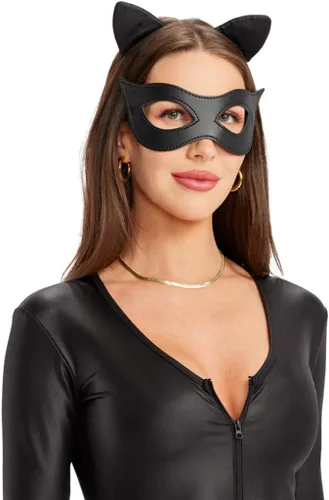 Vista 3 de Tipsy Elves Women's Cat Halloween Costume - Faux Leather Black Catsuit