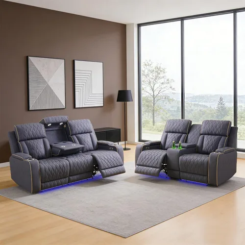Vista 12 de Sofá reclinable individual eléctrico para muebles de sala de estar, silla reclinable de cuero con luces LED, puertos USB, almacenamiento oculto