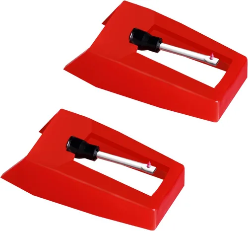 Paquete de 2 agujas para tocadiscos, repuesto rojo para tocadiscos Crosley, Victrola, vinilo, fonógrafo ION