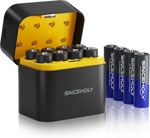 Vista 9 de Paquete de 8 pilas recargables de litio AA con cargador rápido, pilas doble A de 1.5V de alta potencia 3600mWh, pilas AA recargables de iones