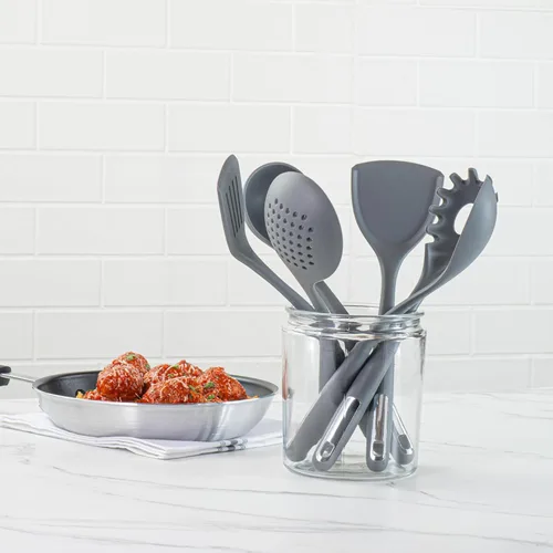 Vista 8 de Restaurantware Juego de utensilios de silicona, paquete de 1, mango antideslizante, juego de 6 herramientas de cocina, accesorios de cocina