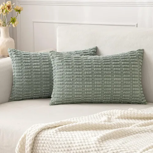 Vista 34 de MIULEE- Juego de 2 fundas decorativas de pana suave para cojín; diseño a rayas estilo bohemio, moderno, rural; decoración p/el hogar, sala de estar