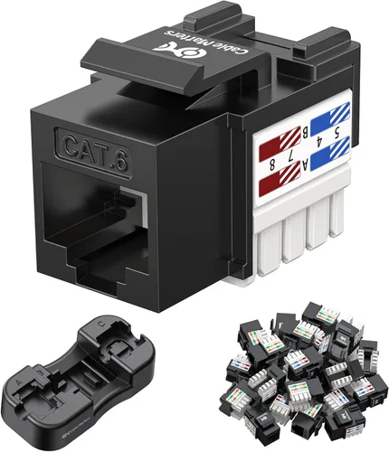 [Con certificado UL] Paquete de 25 enchufes Keystone de presión Cable Matters Cat6 RJ45, Negro