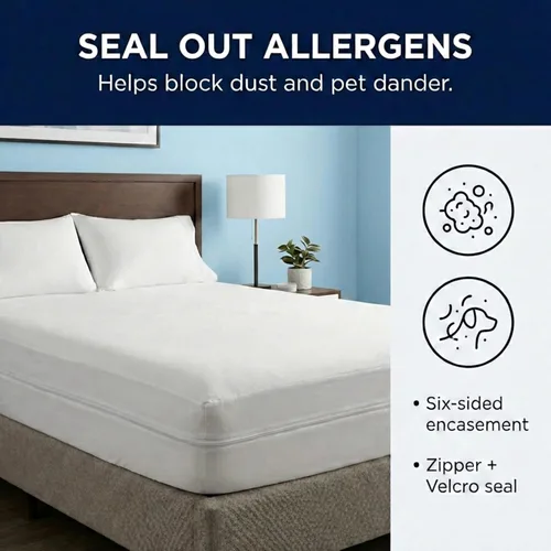 Vista 3 de Fundas de colchón impermeables con cremallera, funda protectora de colchón hipoalergénica con parte superior de tela de rizo de algodón suave