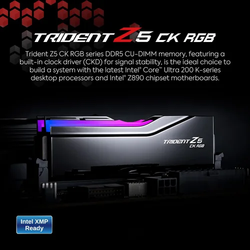 Vista 2 de G.SKILL Trident Z5 CK RGB Series DDR5 RAM (Intel XMP 3.0) 48GB (2x24GB) 8200MT/s CL40-52-52-131 1.40V Memoria de computadora de escritorio CU-DIMM