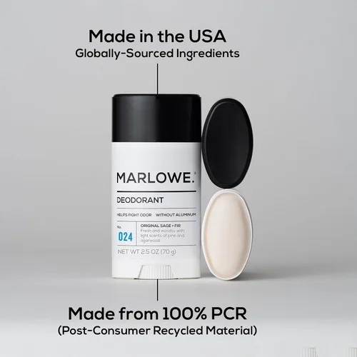 Vista 5 de MARLOWE. Desodorante natural No. 024 para hombres, paquete de 3 Barra libre de aluminio Fabricado con aceite de coco, manteca de karité, jojoba