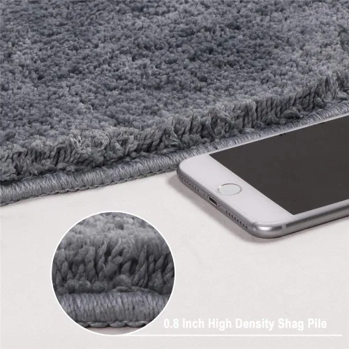 Vista 4 de Seavish Tapete de baño de lujo gris, peludo y curvo, de 18 x 30 pulgadas, antideslizante, de microfibra, suave, absorbente, para ducha