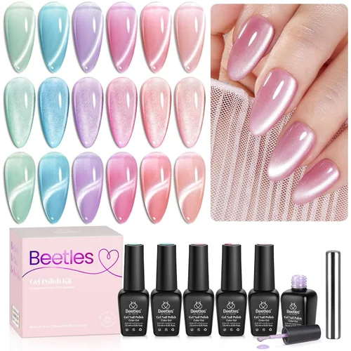 Vista 25 de Beetles Juego de esmaltes de uñas de gel de otoño, 6 colores, borgoña, rojo, naranja, amarillo, marrón, kit para uñas hojas de otoño