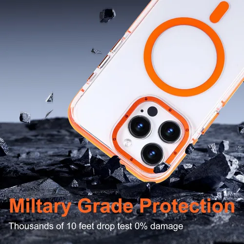 Vista 2 de Funda magnética para iPhone 15 Pro, [sometida a prueba de caídas de grado militar] [compatible con MagSafe], funda protectora delgada translúcida