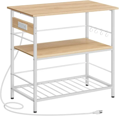 Vista 14 de HOOBRO Isla de Cocina con Almacenamiento, Mesa de Isla de Cocina con Toma de Corriente, 35.4" L Estación de Café de 3 Niveles y Soporte para Negro