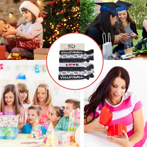 Vista 8 de SportyBella - Accesorios para el cabello de voleibol para niñas, elásticos sin arrugas con diseño de voleibol, juego de 7