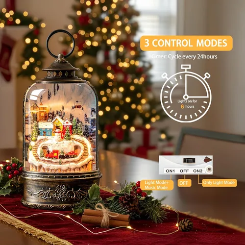 Vista 3 de Linterna de globo de nieve de Navidad, linterna brillante de agua iluminada con cable USB y funciona a baterías, para regalos y festival de Navidad