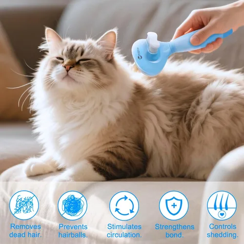 Vista 5 de Cepillo de pelo de gato, cepillos de gatos para desprendimiento, cepillo autolimpiante de silicona suave para gatos de pelo corto y largo para aseo