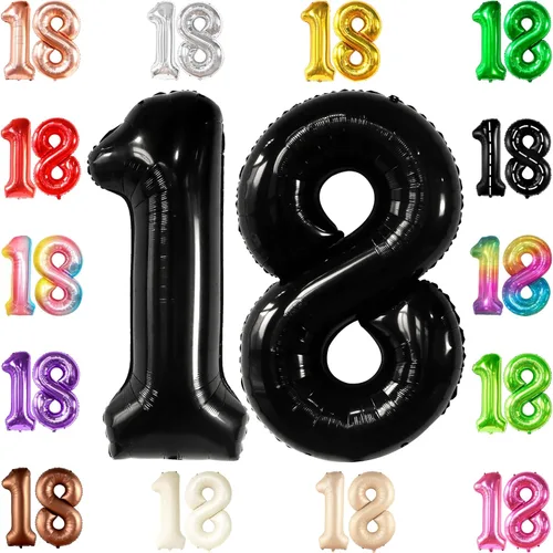 KatchOn, Globo negro del número 18, gigante, 40 pulgadas, globo 18 para decoraciones de cumpleaños de 18 años para niños y niñas, decoraciones de