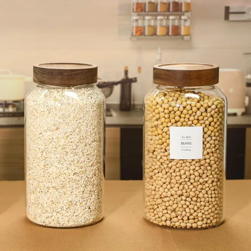 Vista 5 de KEYWING Tarros de vidrio grandes de 1 galón con tapa hermética, 2 recipientes de almacenamiento de alimentos de vidrio con tapas, condimentos