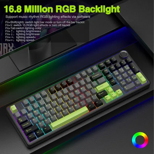 Vista 4 de AULA Teclado mecánico inalámbrico F99 Pro con perilla, sonido cremoso, triple modo BT5.0USB-C2.4GHz teclado intercambiable en caliente, estructura