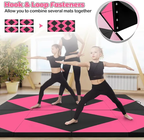 Vista 2 de Giantex 4'x8' Gymnastics Mat, 2" Thick Folding Tumbling Mat with Carrying Handles, Foldable Gym Mat with Hook and Loop Fastener, Cheer Mats for Kids