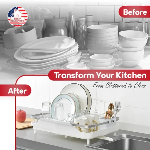 Vista 5 de Better Houseware - Escurridor de platos expandible - Escurridor de platos de acero inoxidable que ahorra espacio para encimera de cocina con bandeja