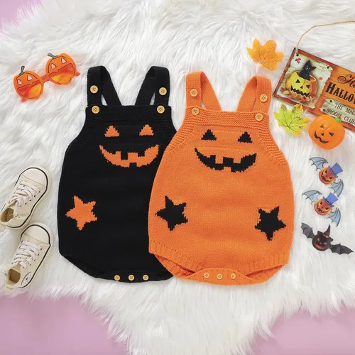 Vista 7 de Disfraz de calabaza para bebé, niña, niño, disfraz de Halloween, mameluco de punto, ropa de otoño e invierno