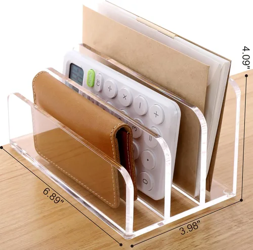 Vista 2 de SANRUI - Organizador de Archivos de Correo de Acrílico con Separadores para Escritorio, 3 Compartimentos Verticales en Forma de Escalera