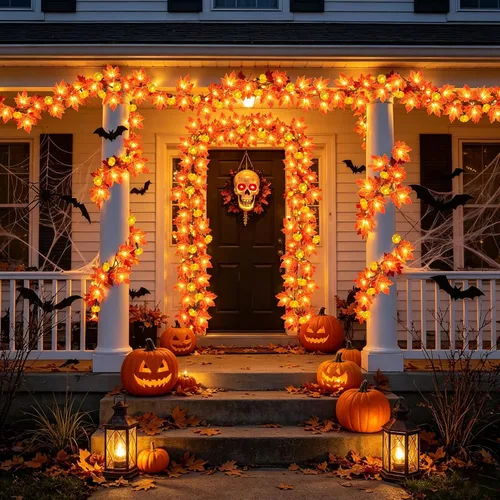 Vista 6 de Temporizador y paquete de 3 guirnaldas de otoño con luces de calabaza 60