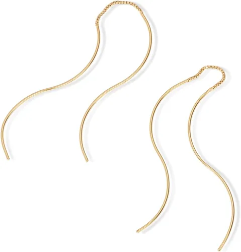 Vista 3 de PAVOI 14K Gold Plated 925 Sterling Silver Post Threader Earrings for Women Minimalist Gold Chain Earrings Double Piercings Dangle Twist Wavy