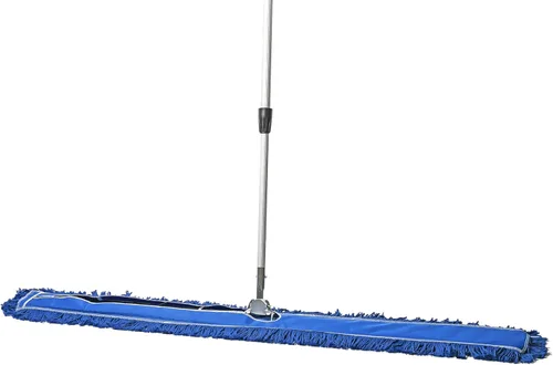 Vista 19 de Trapeador de polvo comercial azul de 24 pulgadas y barredora de piso con mango extensible, mopa para limpieza de suelos de madera, azulejos