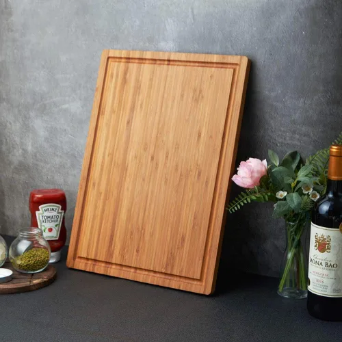 Vista 6 de Bamboo Wood Cutting Board for Kitchen, 18" Large Cheese Charcuterie Chopping Block with Side Handles and Juice Grooves
