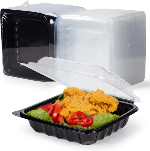YANGRUI Recipientes para llevar de 8" 34 oz paquete de 25 - Tapa tipo almeja resistente al vapor Envoltorio retráctil plástico PP sin BPA