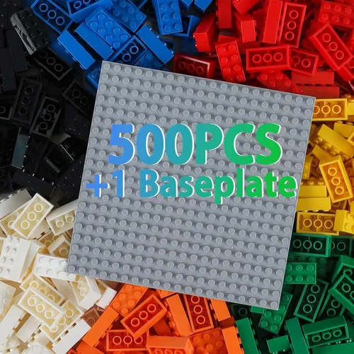 Vista 13 de HUIZDQ 500 piezas de ladrillos de construcción clásicos y 1 placa base gris, ladrillos de 2 x 4, juguetes de construcción creativos a granel, Negro