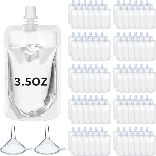Vista 9 de Meanplan 100 bolsas de plástico reutilizables a granel, bolsas de plástico transparente a prueba de fugas para jugos con embudo para suministros