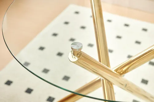 Vista 35 de Mesa de comedor redonda de 36 pulgadas para 4, mesa de comedor de vidrio templado de 0.39 pulgadas, mesa de comedor pequeña con base de acero