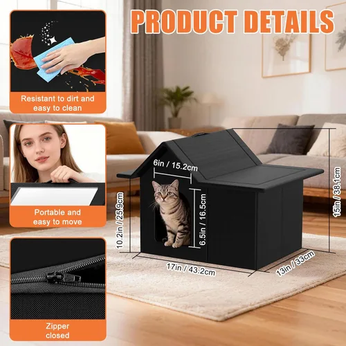 Vista 4 de Casa para gatos al aire libre, refugio resistente a la intemperie para mascotas, cama duradera para gatos al aire libre e interior, fácil montaje