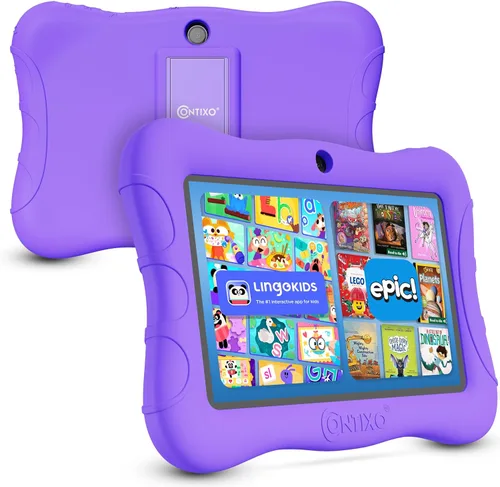 Vista 9 de Contixo Tablet Android Kids de 7" de 32 GB, incluye más de 50 libros de cuentos y calcomanías de Disney (valor de $200), funda protectora