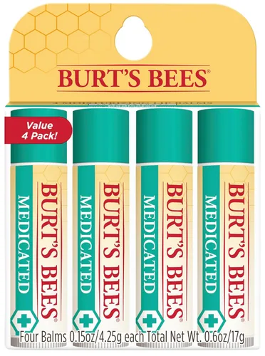 Burt's Bees - Bálsamo labial hidratante 100% natural, de cera de abejas original con vitamina E y aceite de menta - 4 tubos