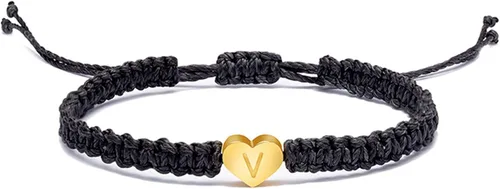 Vista 5 de Pulsera personalizada con 26 iniciales de cobre pulsera tejida con letras de corazón de cobre pulsera tejida con dije de corazón delicado