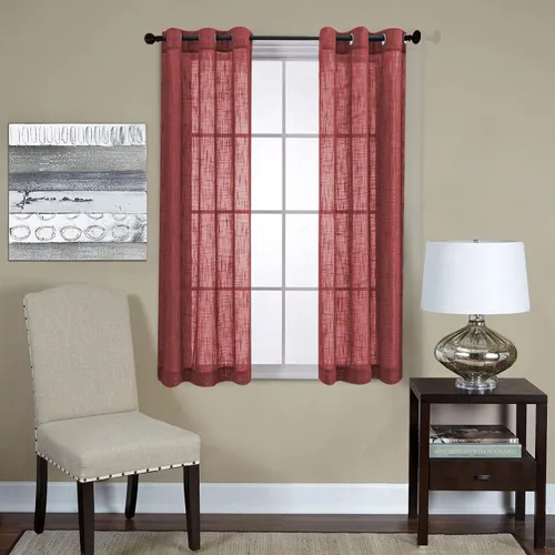 Vista 22 de Cortinas para sala de estar de 2 paneles (2 x 37 pulgadas de ancho), cortinas con textura de lino, con ojales, de la marca Miuco