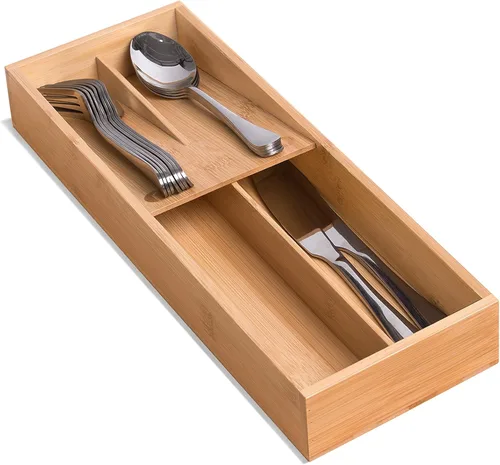 Vista 9 de guiogc Organizador de cajones de cubiertos de bambú, bandeja de cubiertos de cocina, soporte para utensilios para cucharas, tenedores, cuchillos