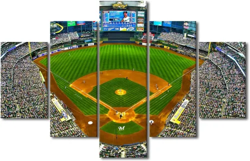 Vista 58 de TUMOVO T-MOBILE PARK - Arte de pared para sala de estar, lienzo de estadio de Seattle, 5 piezas, arte moderno de decoración de pared