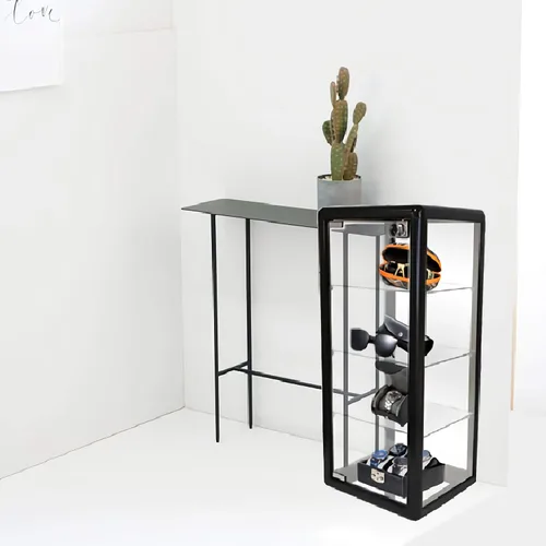 Vista 2 de Escaparate de vidrio templado con marco de aluminio para encimera de 3 estantes, 14 pulgadas de largo x 12 pulgadas de profundidad x 27 pulgadas