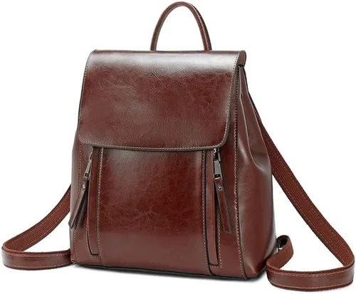 Iswee Vintage cuero ceroso señoras mochila monederos para mujer mochila estilo mochila antirrobo casual Daypack bolsa de hombro bolsa de moda, Café,
