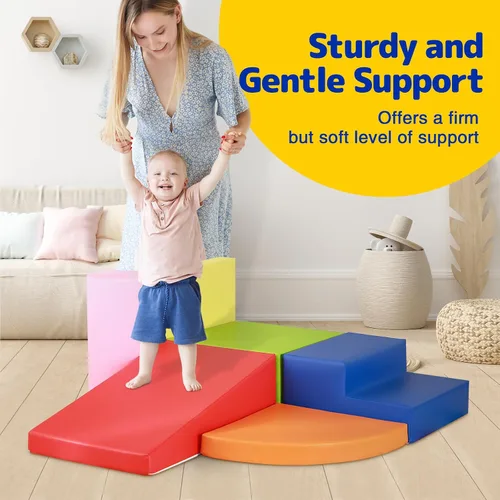 Vista 5 de Juguetes de escalada de cuero sintético suave de 6 piezas para bebés, bloques de escalada de espuma para niños pequeños en interiores, juego