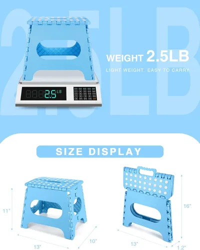 Vista 163 de Dyforce Taburete plegable de 17.5 pulgadas, capacidad de 400 libras, taburete plegable de plástico resistente para adultos, taburete con asa, fácil
