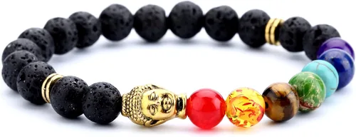 Doitory - Pulsera difusora de aceites esenciales de 0.315in, piedra de lava y 7 chakras, para hombres y mujeres, pulsera elástica de cuentas de yoga