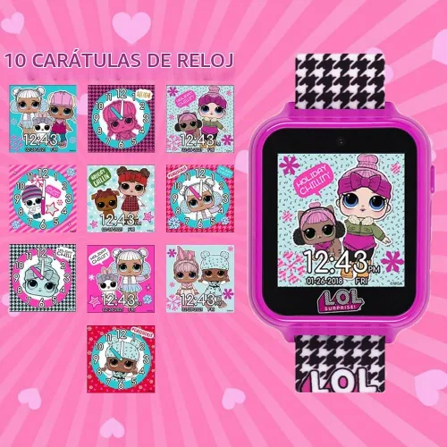 Vista 2 de Accutime L.O.L. Surprise! Reloj inteligente interactivo con pantalla táctil para niños, rosado, (Checker Pink), 40 mm, Moderno