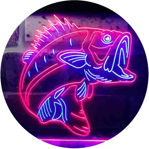 ADVPRO Bass Fish Cabin Game Room Dual Color LED Neon Sign Azul y Rojo 12 x 8 pulgadas st6s32-i3715-br azul y Red