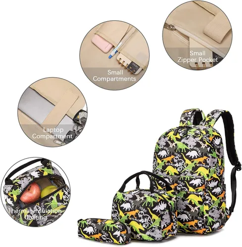 Vista 5 de Ecodudo - Morral ligero para niños y niñas, lindas mochilas escolares con lonchera