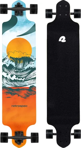 Vista 8 de Retrospec Tidal Drop Down Longboard - 41" Extra Wide Stable Deck, 9-Ply Canadian Maple, ABEC-9 Bearings, 85A PU Wheels, Reverse Kingpin Trucks for